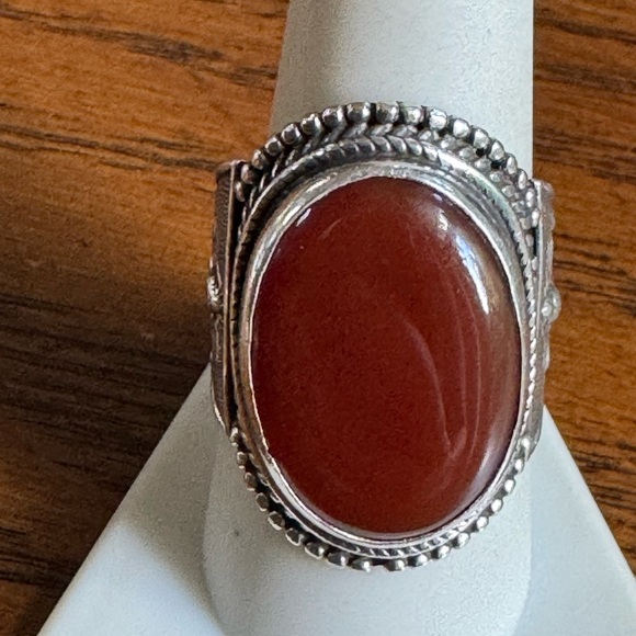 Vintage 925 Carnelian Goddess Ring